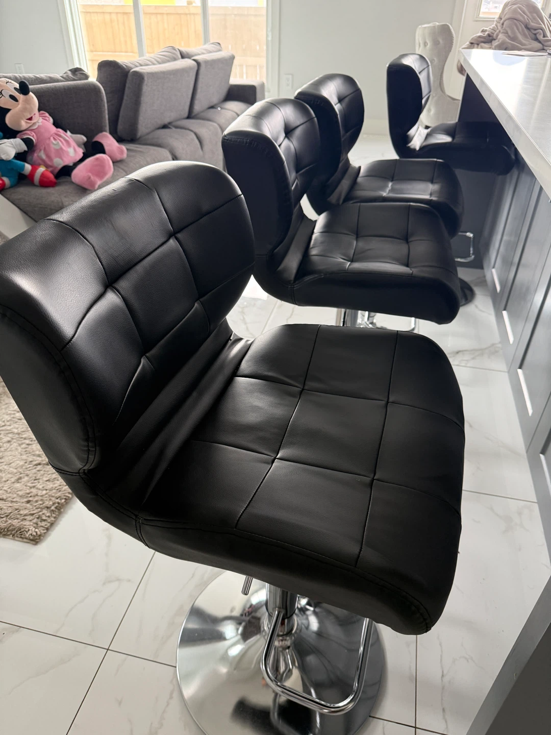 Black Faux Leather Adjustable Bar Stools (Set of 4)