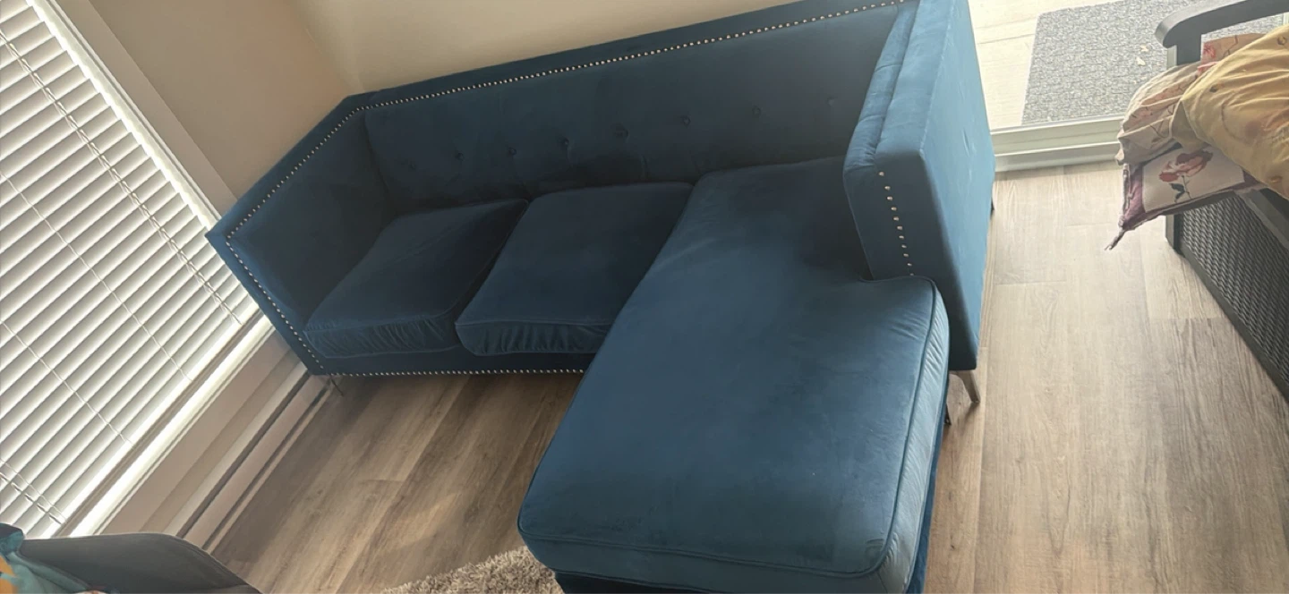 Blue Velvet Sectional Sofa - photo 2