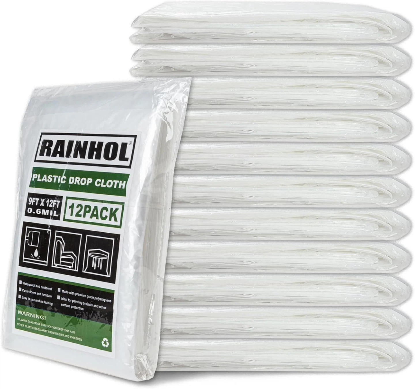 6 Plastic Drop Cloth 9x12 Ft -  Clear Plastic Sheeting