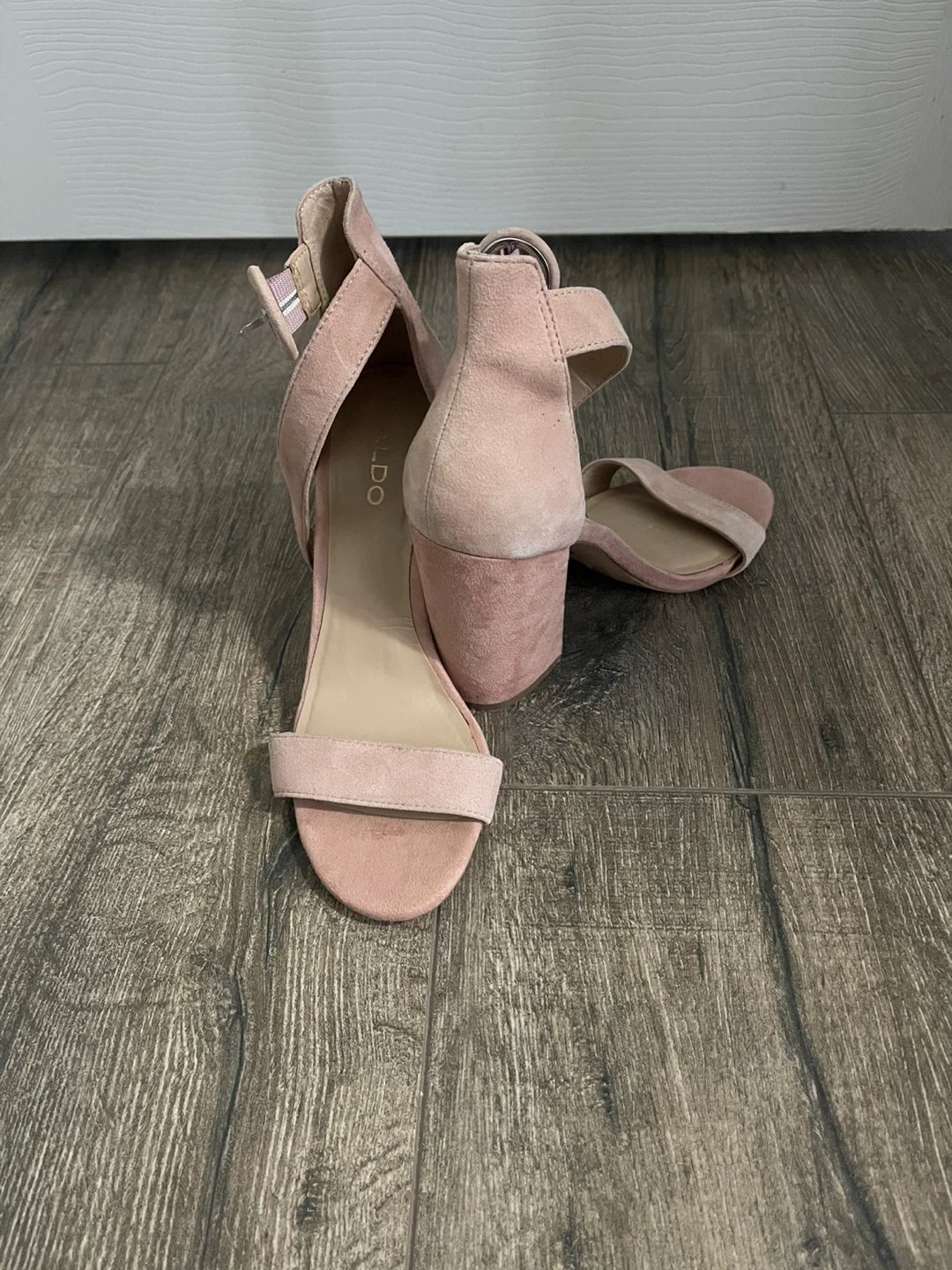 Aldo Pink Suede Block Heel Sandals