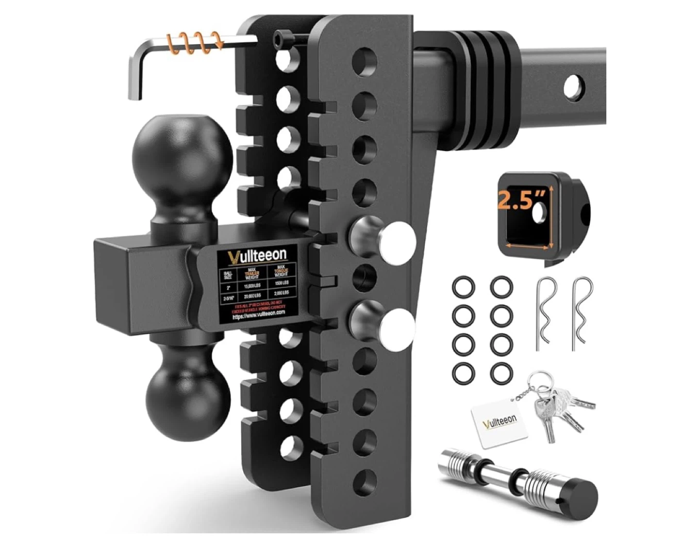 Vullteeon Adjustable Drop Hitch Ball Mount 2.5" 15000lbs