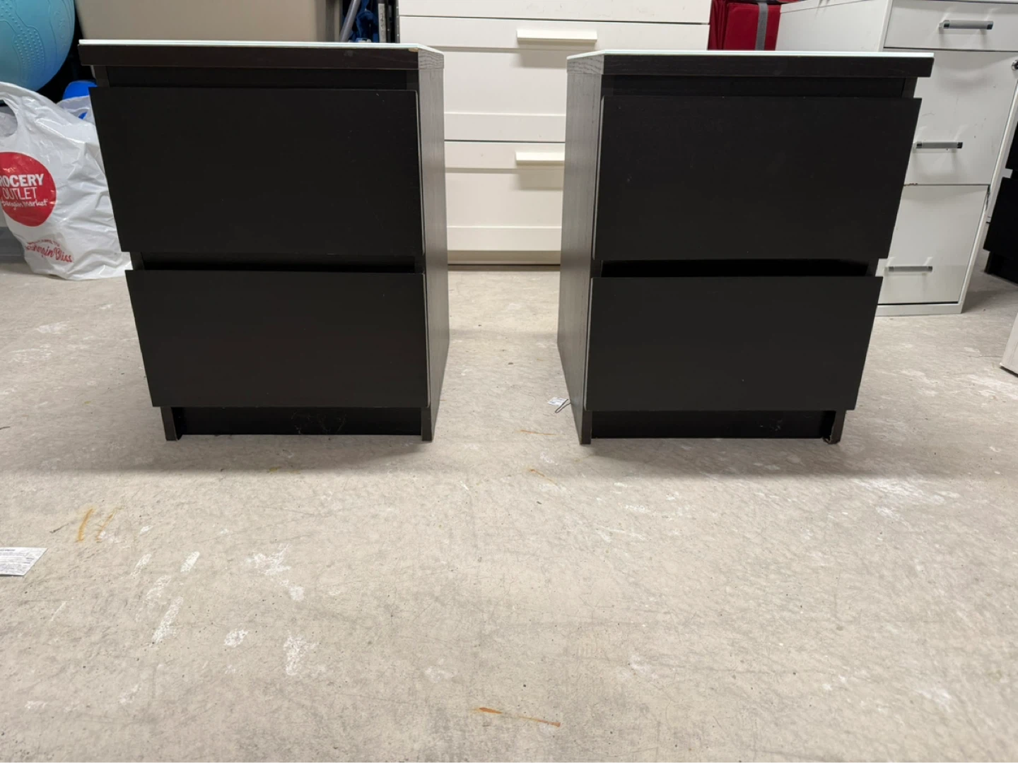 Black Ikea 2-Drawer Nightstands with glass White Top - photo 2