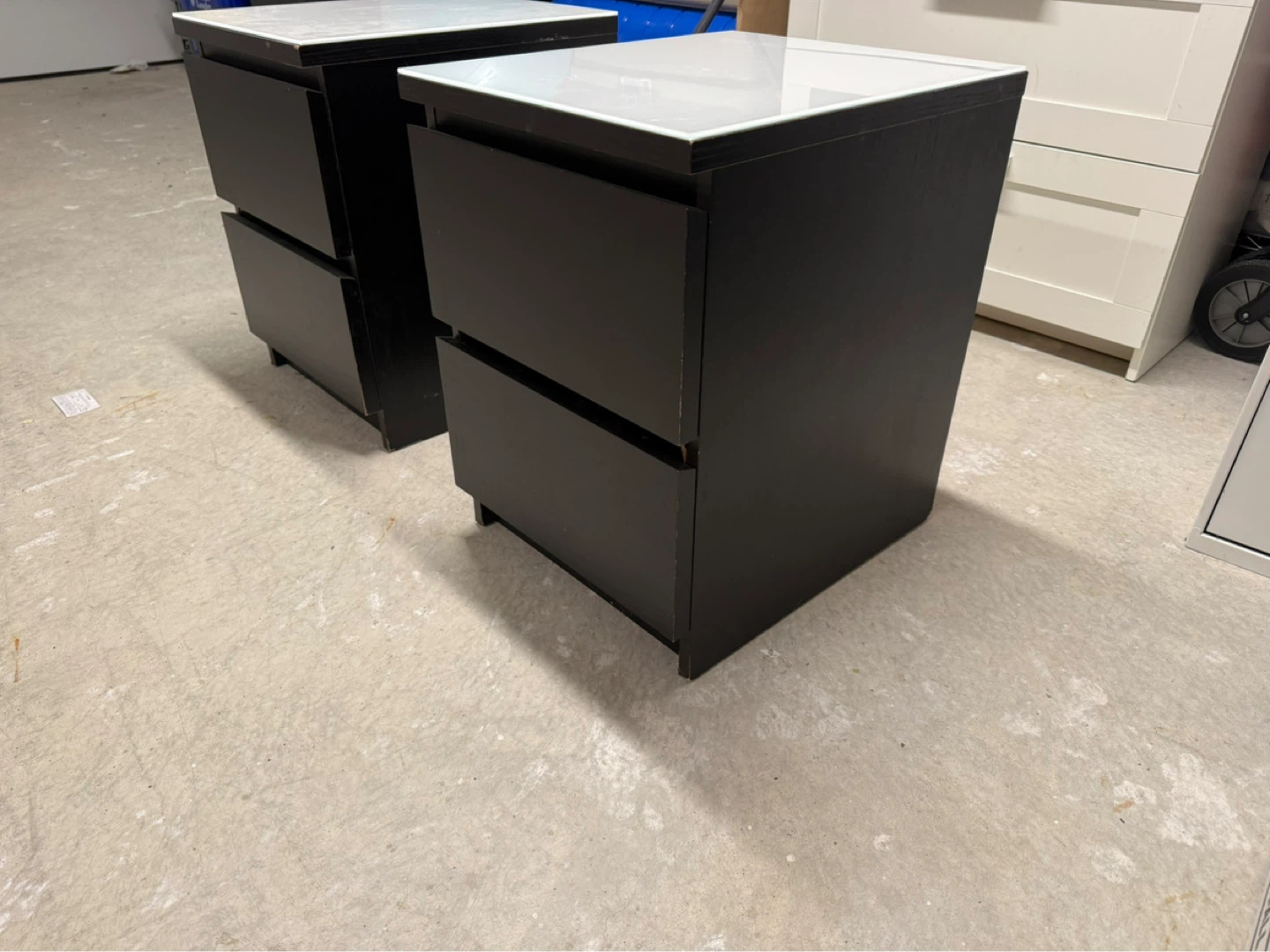 Black Ikea 2-Drawer Nightstands with glass White Top - photo 3