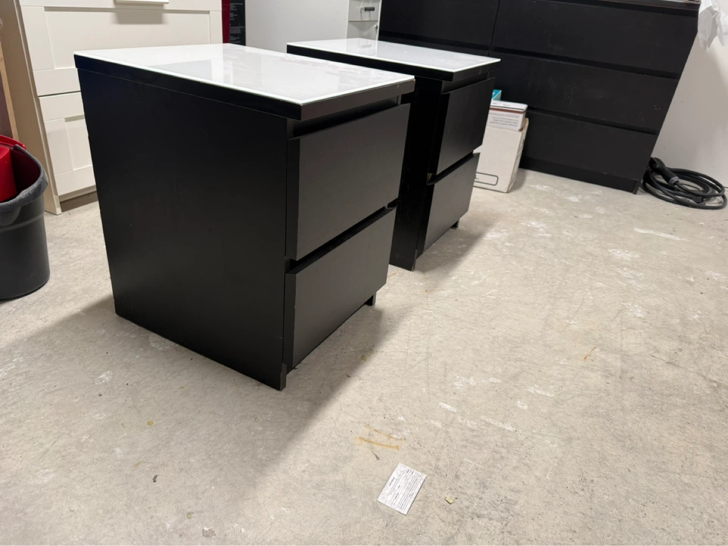 Black Ikea 2-Drawer Nightstands with glass White Top - photo 4