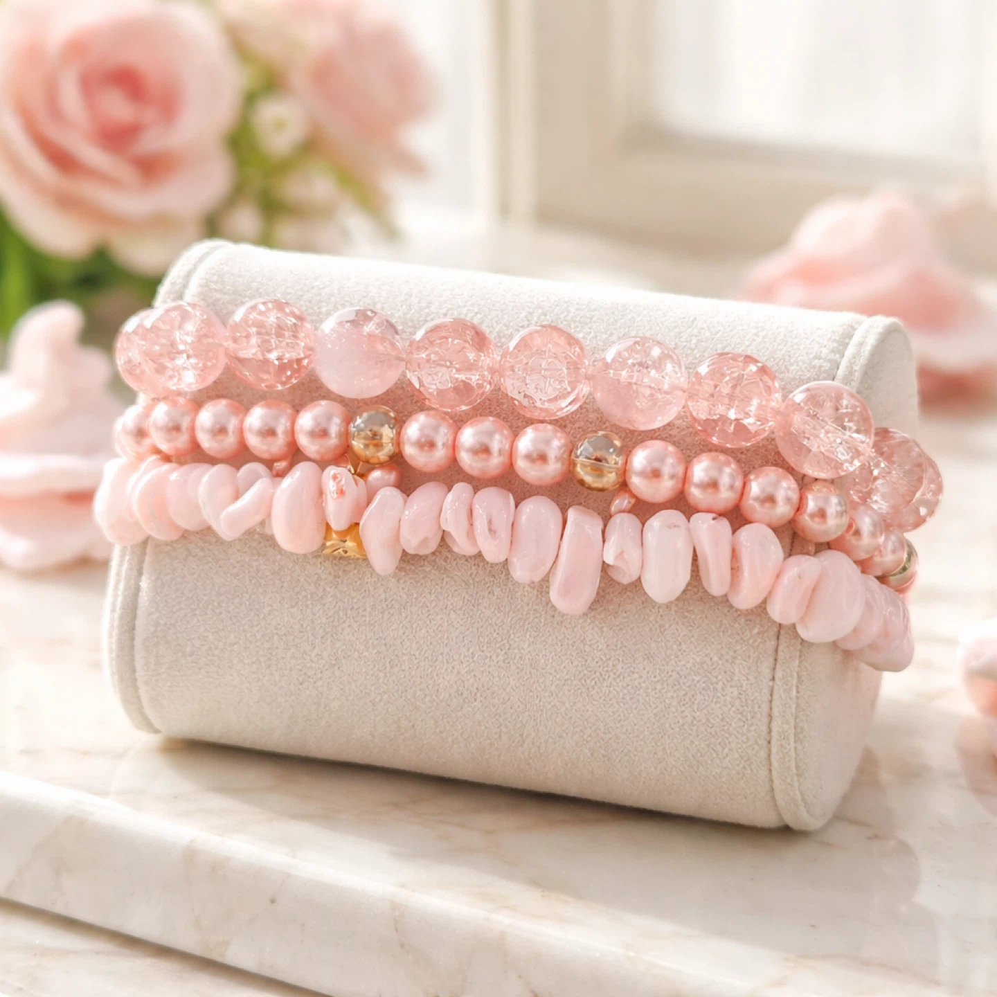 Pink Beaded Bracelet Set
