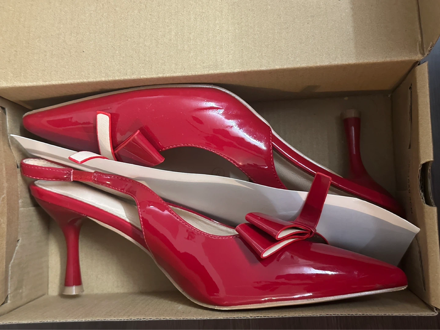 Red Slingback Heels with Bow - US Size 8 - photo 5