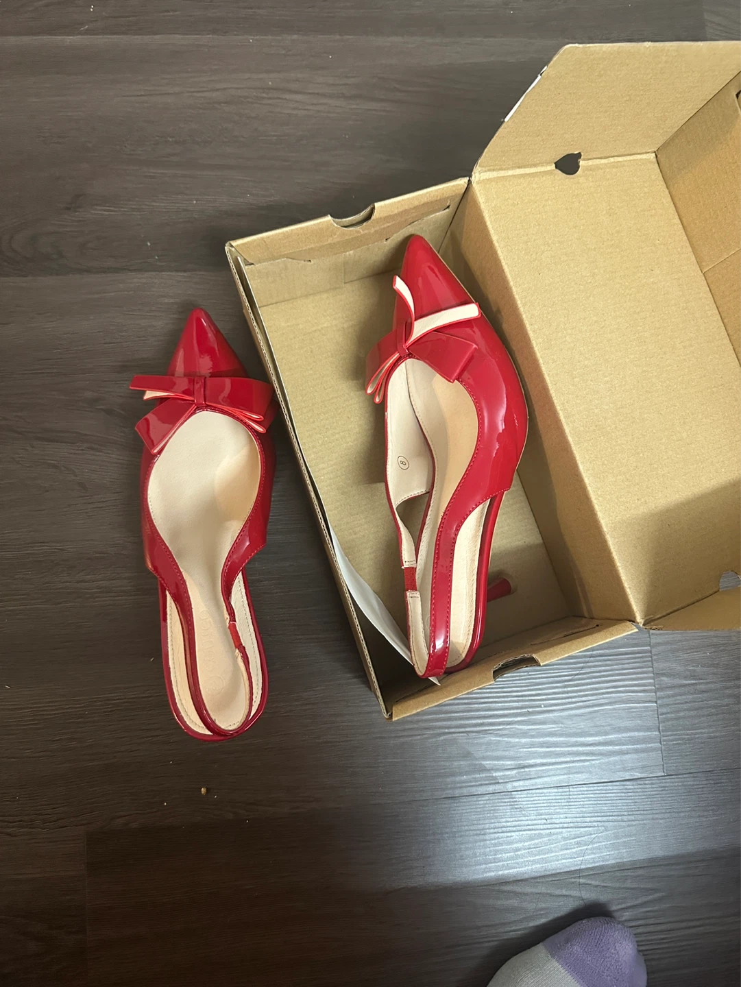 Red Slingback Heels with Bow - US Size 8
