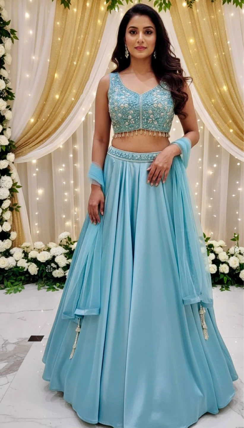 Light Blue Embellished Lehenga Choli with Dupatta - photo 3