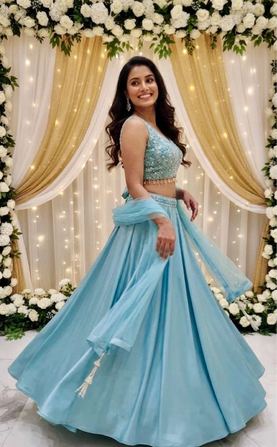 Light Blue Embellished Lehenga Choli with Dupatta
