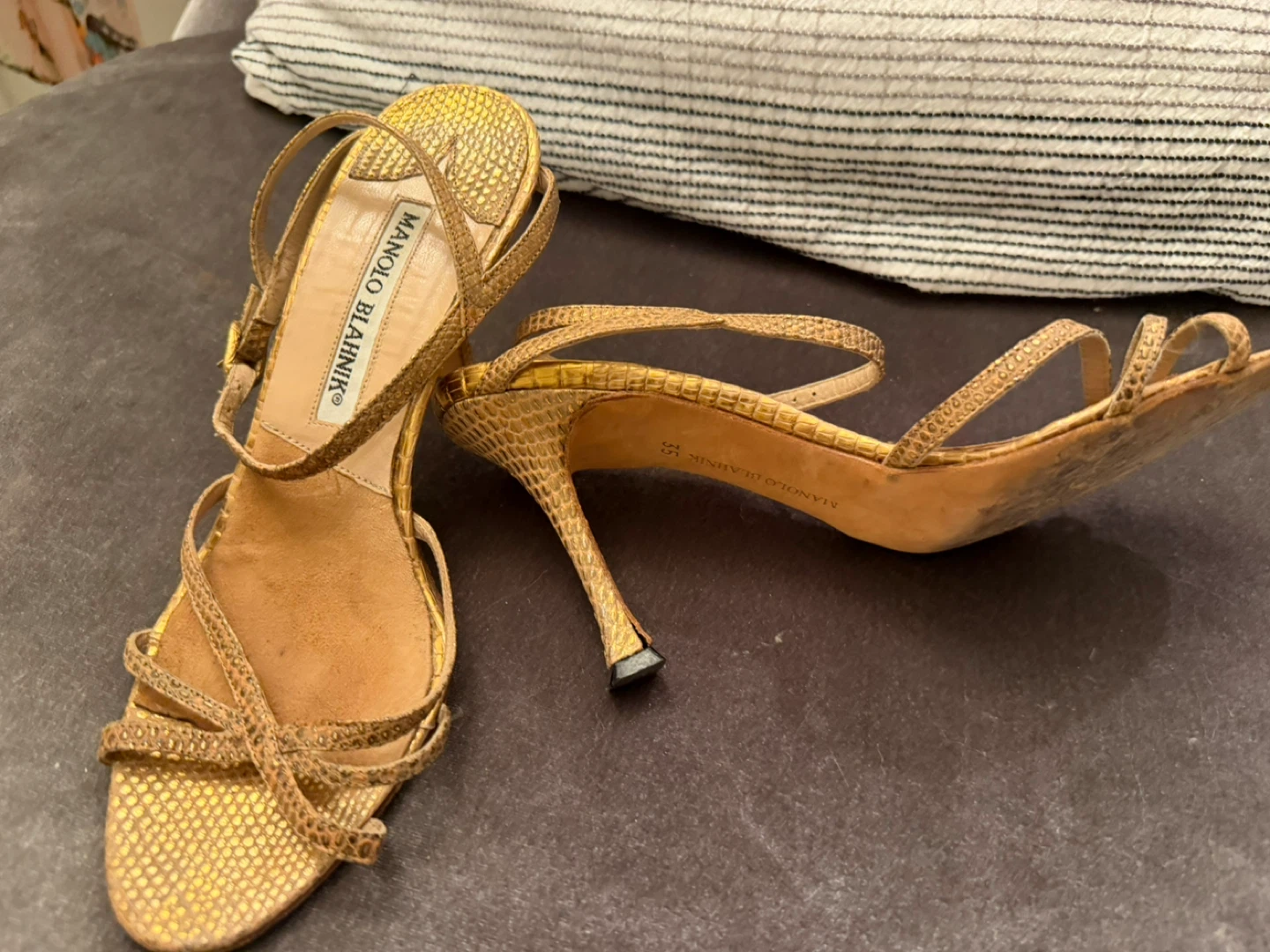 Manolo Blahnik Gold Snake Print Heeled Sandals - photo 2