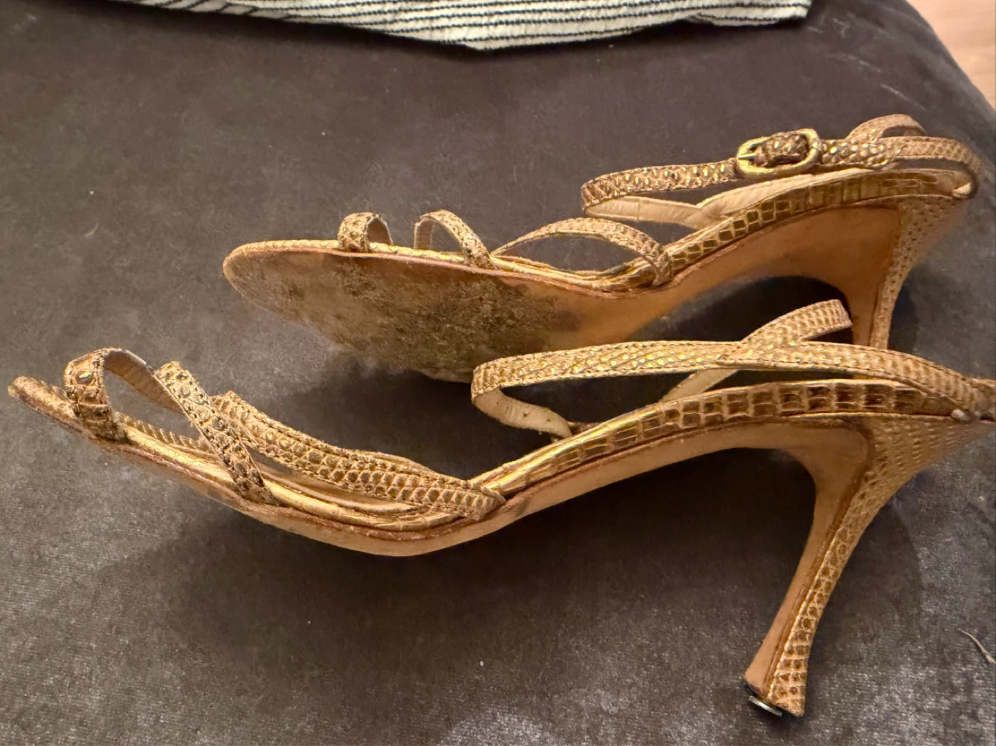 Manolo Blahnik Gold Snake Print Heeled Sandals - photo 3