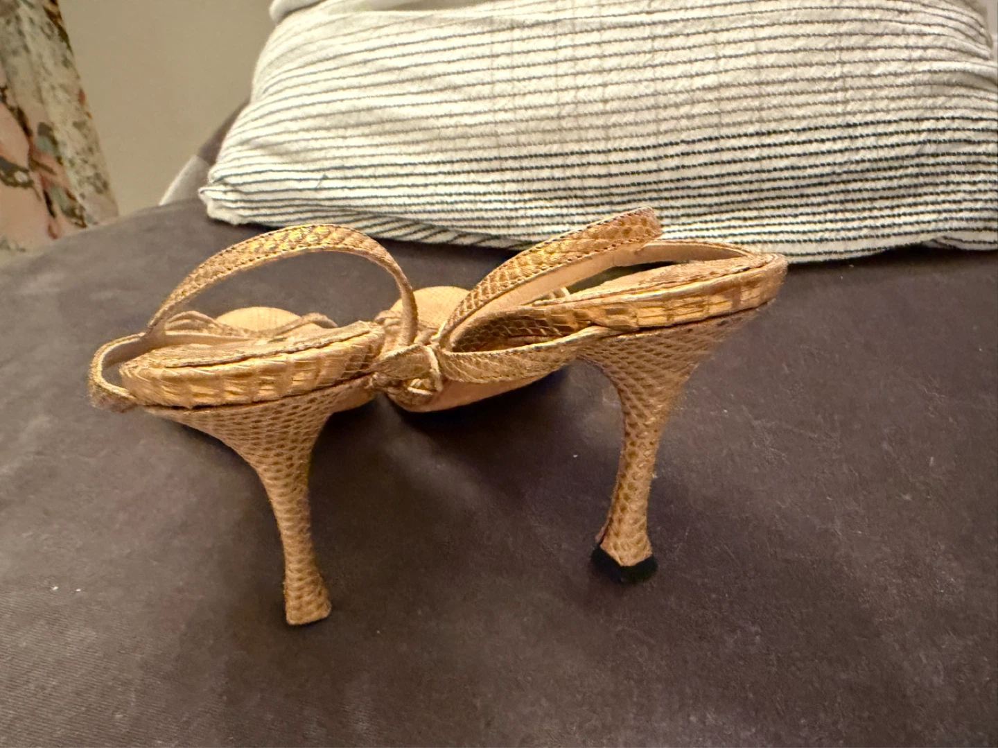 Manolo Blahnik Gold Snake Print Heeled Sandals - photo 4