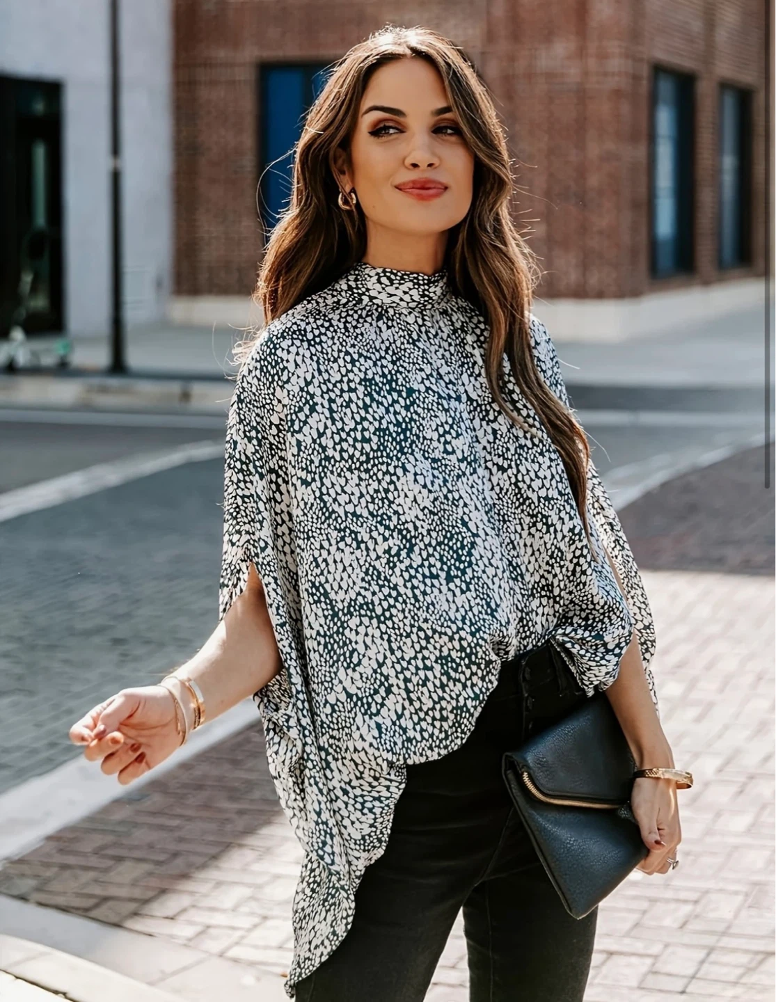 Women's Black & White Printed Blouse
