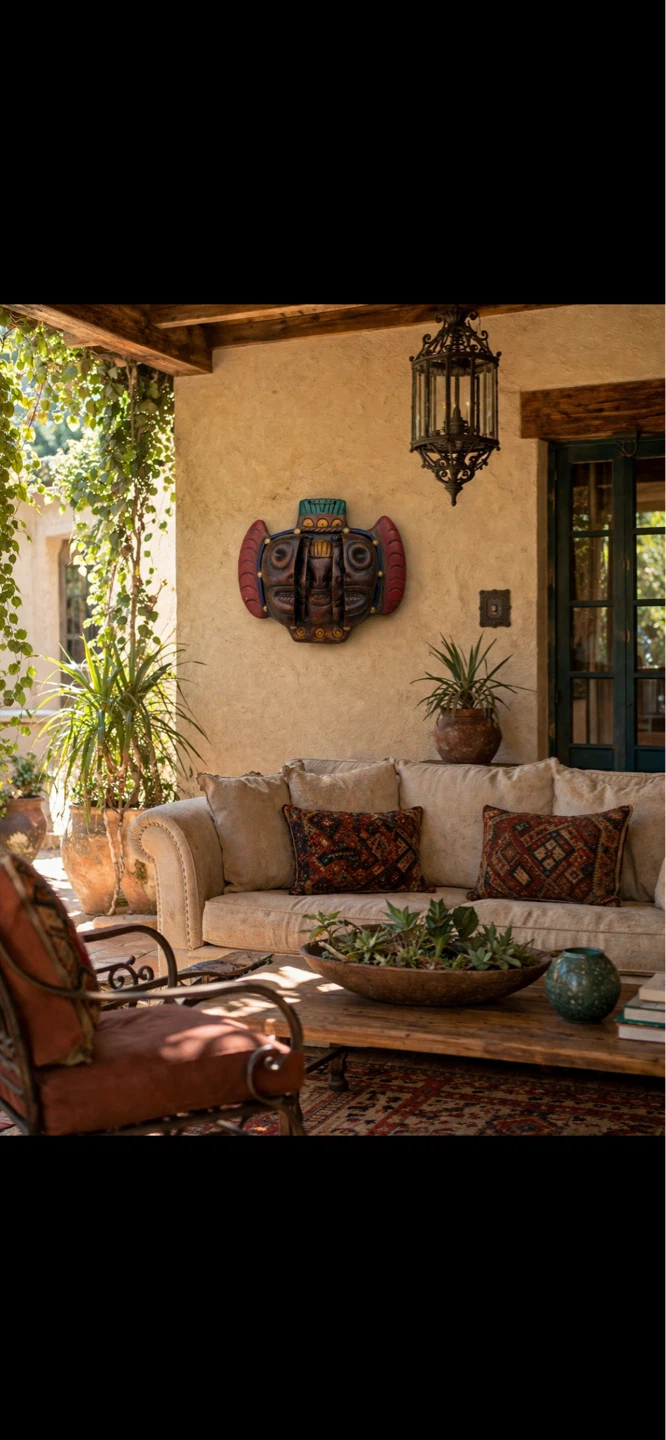 Ceramic Mesoamerican Aztec Style Wall Mask