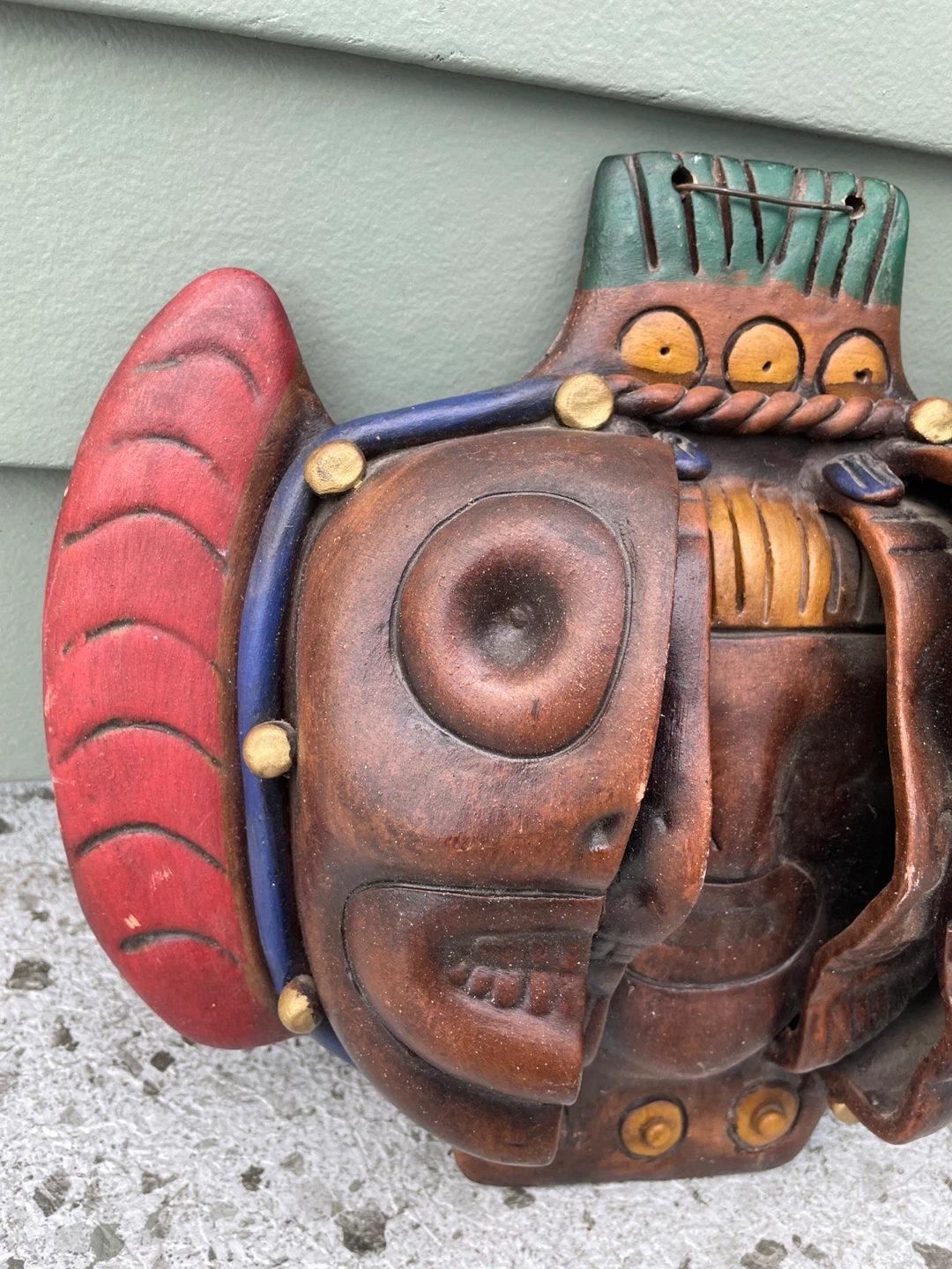 Ceramic Mesoamerican Aztec Style Wall Mask - photo 3