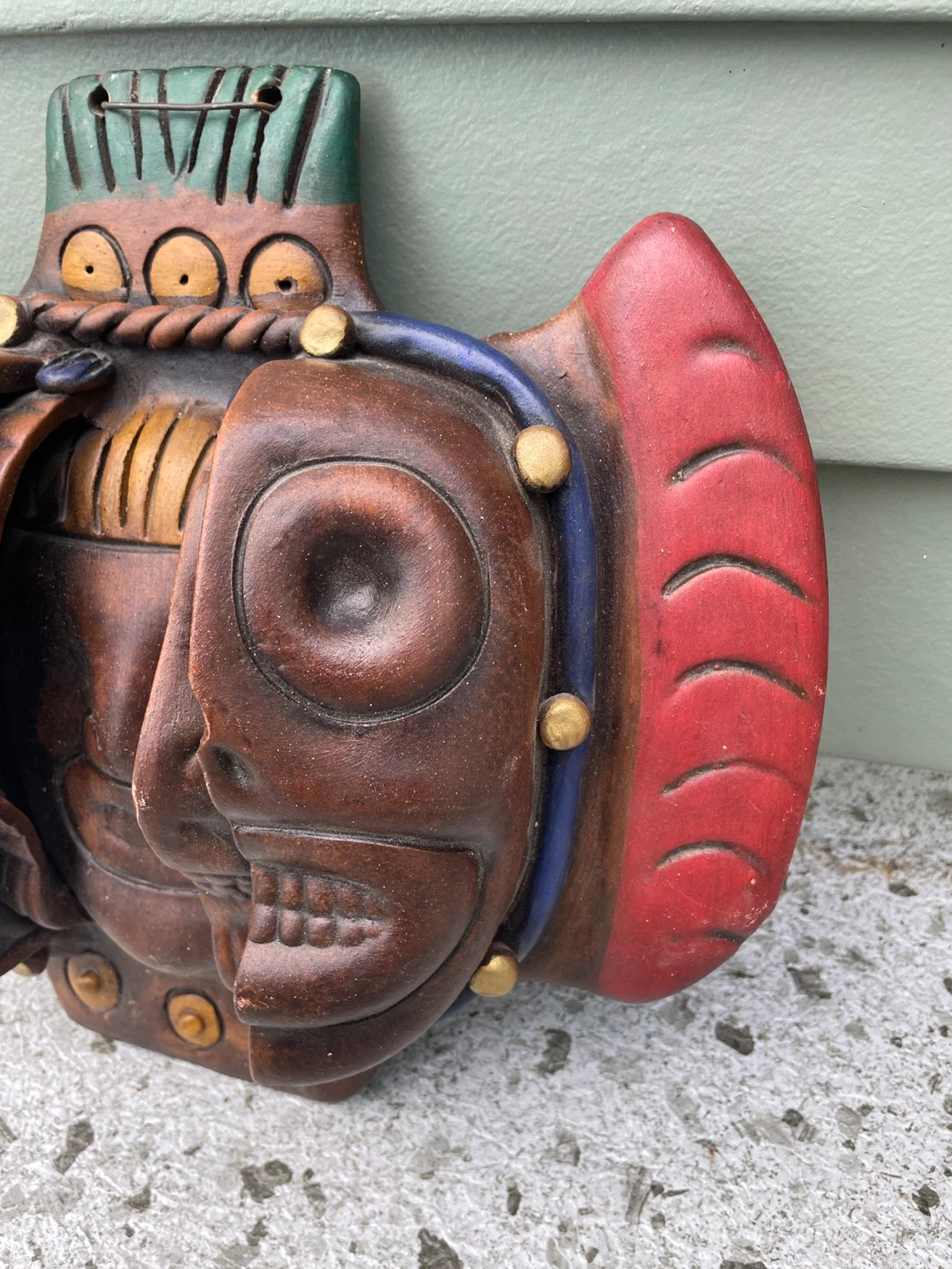 Ceramic Mesoamerican Aztec Style Wall Mask - photo 4