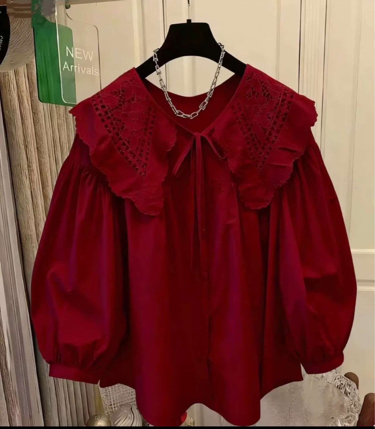 Red Blouse with Lace Collar ❤️❤️❤️