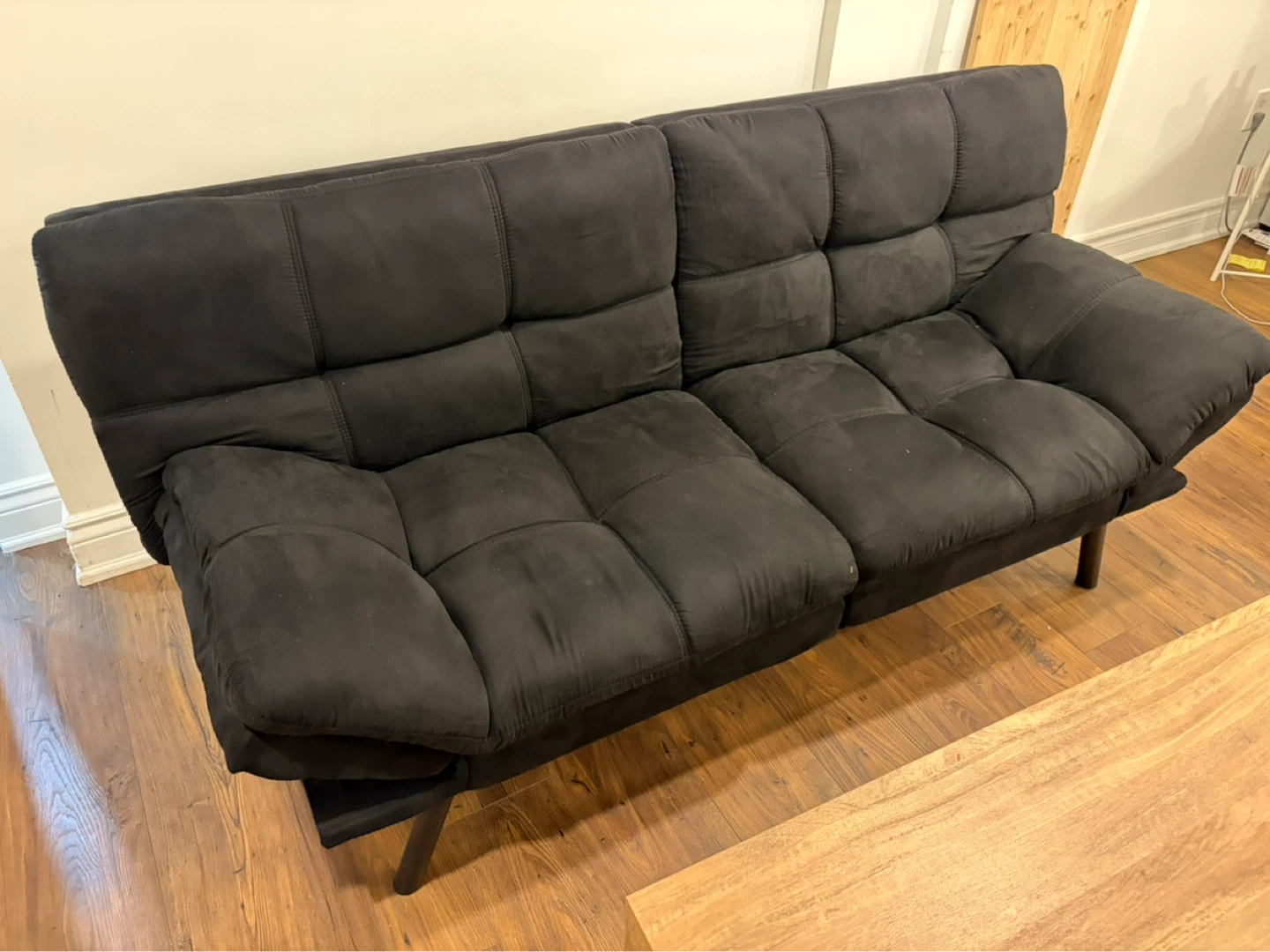 Black Faux Suede Futon Sofa - photo 2