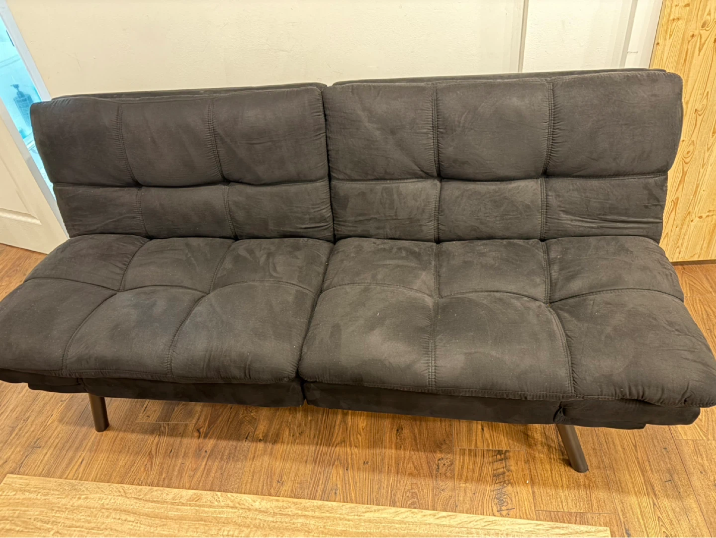 Black Faux Suede Futon Sofa