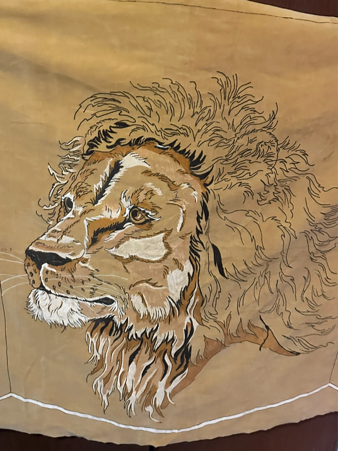 Mid Century Hand Painted African Lion Velvet Painting - photo 3
