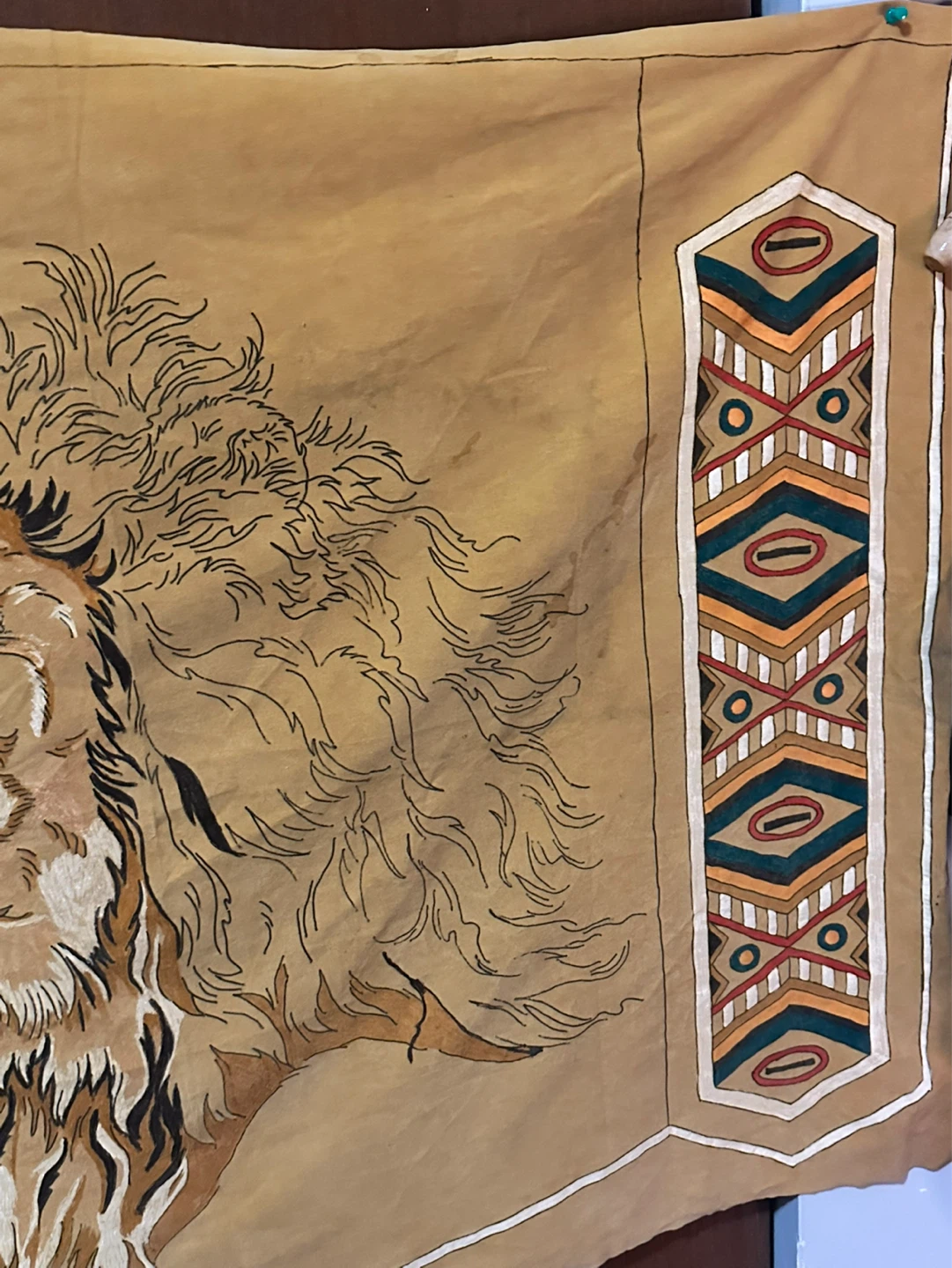 Mid Century Hand Painted African Lion Velvet Painting - photo 4