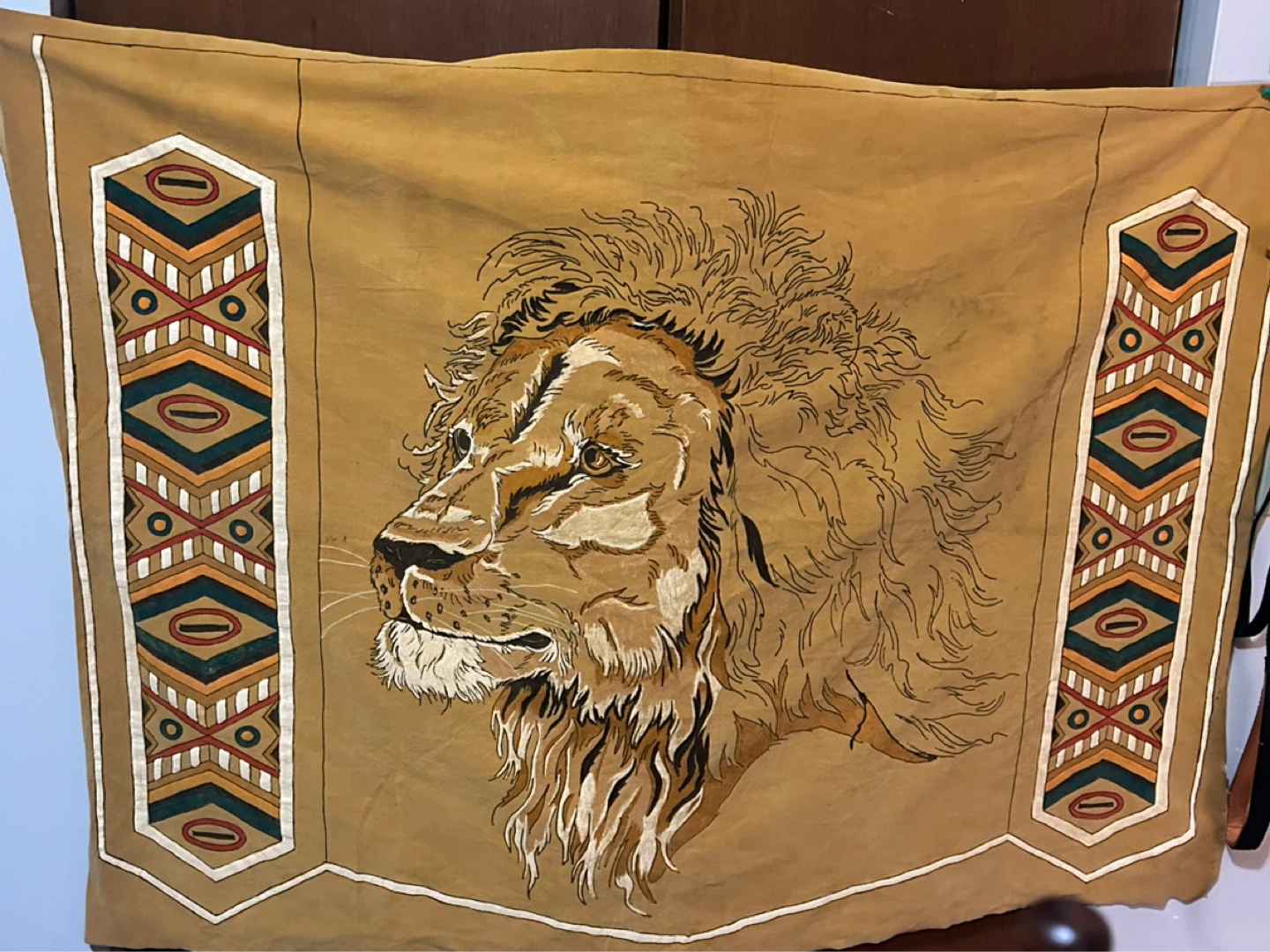 Mid Century Hand Painted African Lion Velvet Painting