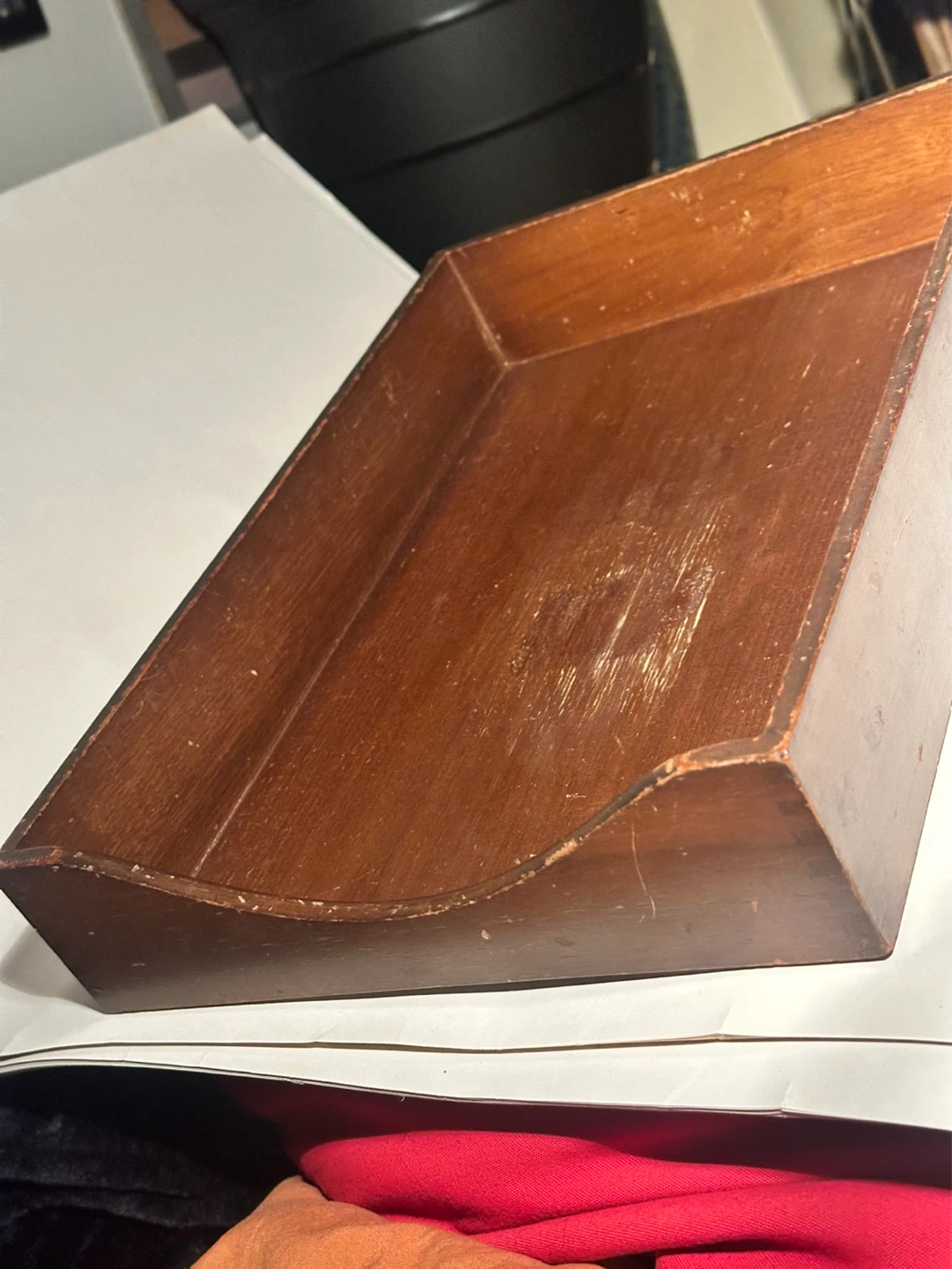 Mid century wood letter tray