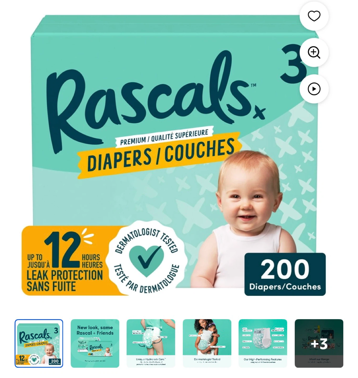 Rascals Size 3 Diapers - 200 Count
