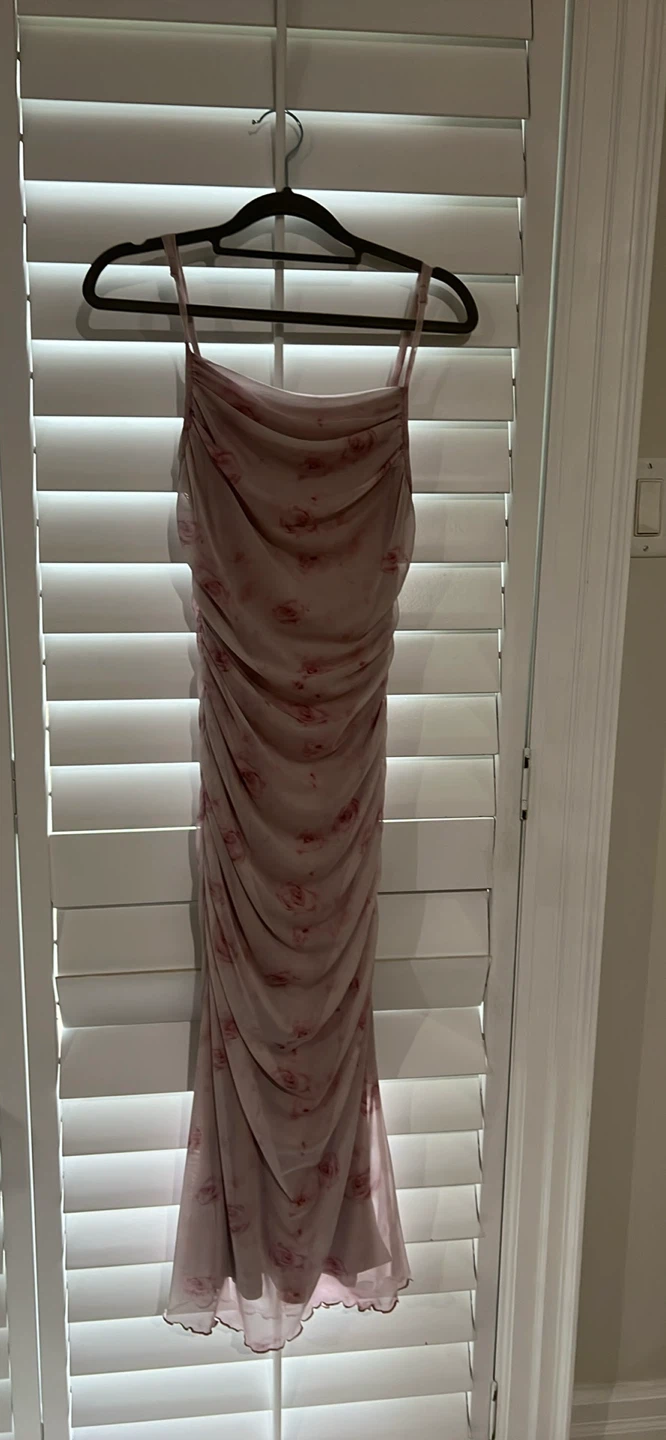 Pink Ruched Floral Maxi Dress