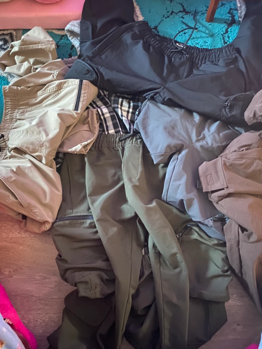 Men's Cargo Pants and Plaid Shirt Bundle 5each