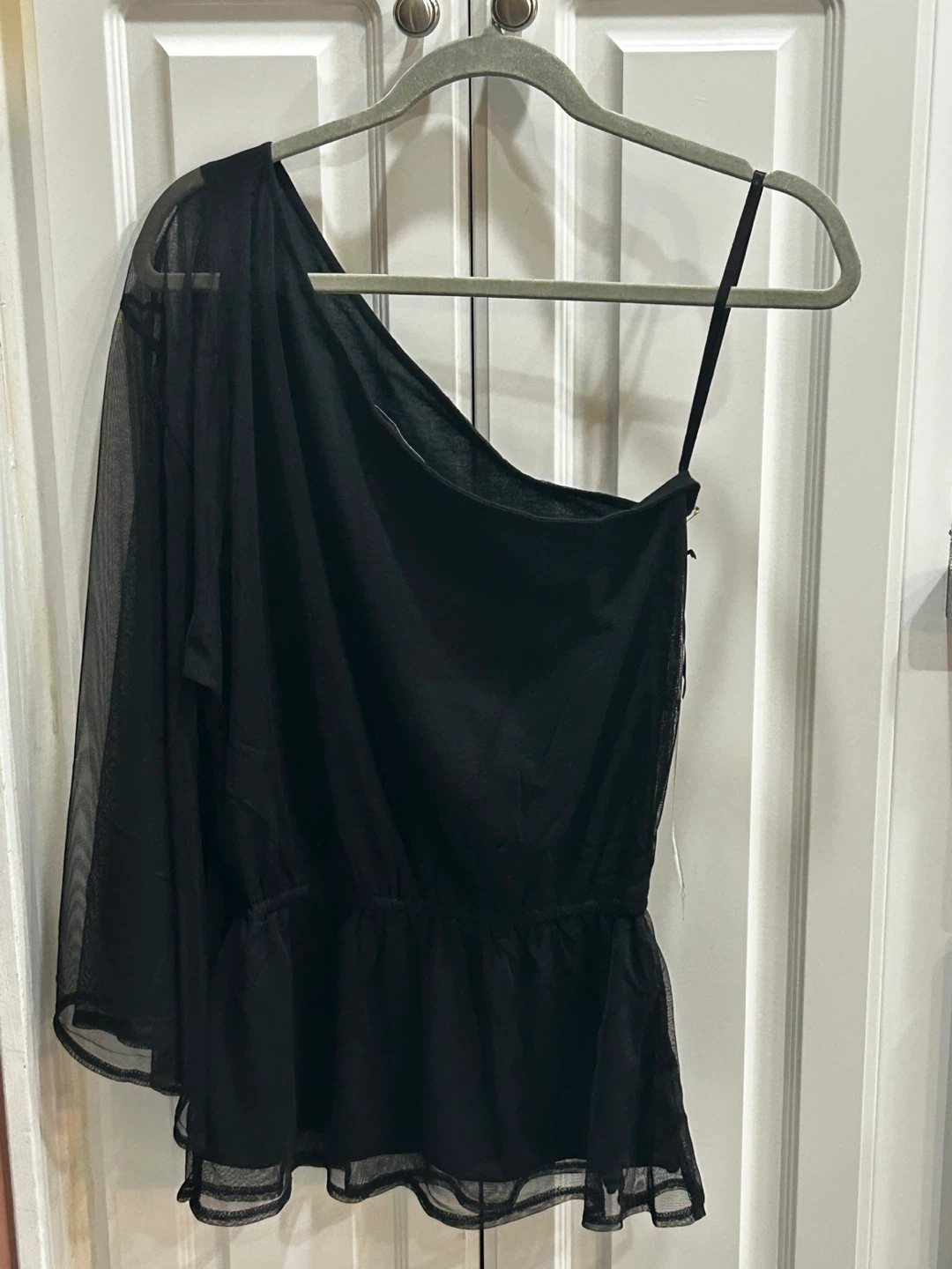 Paper Tee Black One Shoulder Sheer Mesh Top NWT Size M - photo 2