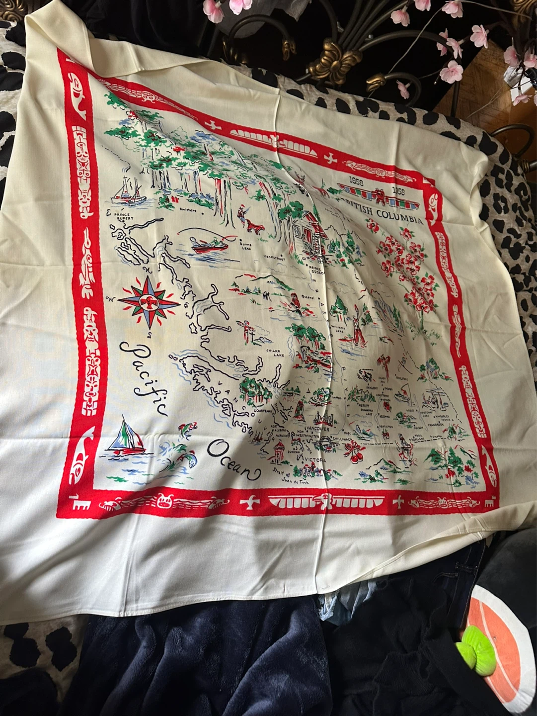 Vintage B.C. Canada Souvenir Table Clothe 1858-1958