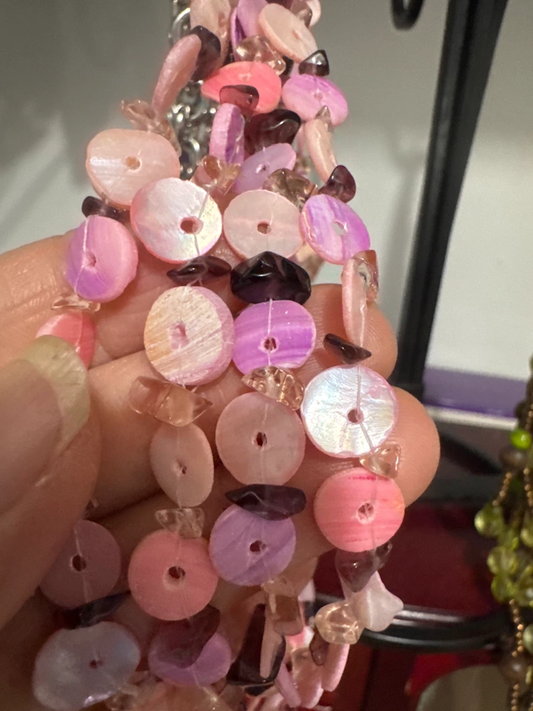 Vintage Multi Strand Pink Sequin Beaded Statement Necklace - photo 2