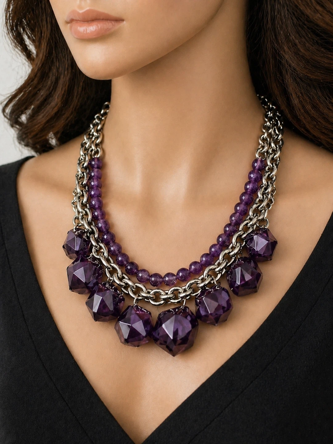 Lia Sophia layered necklace with purple beads  VINTAGE
