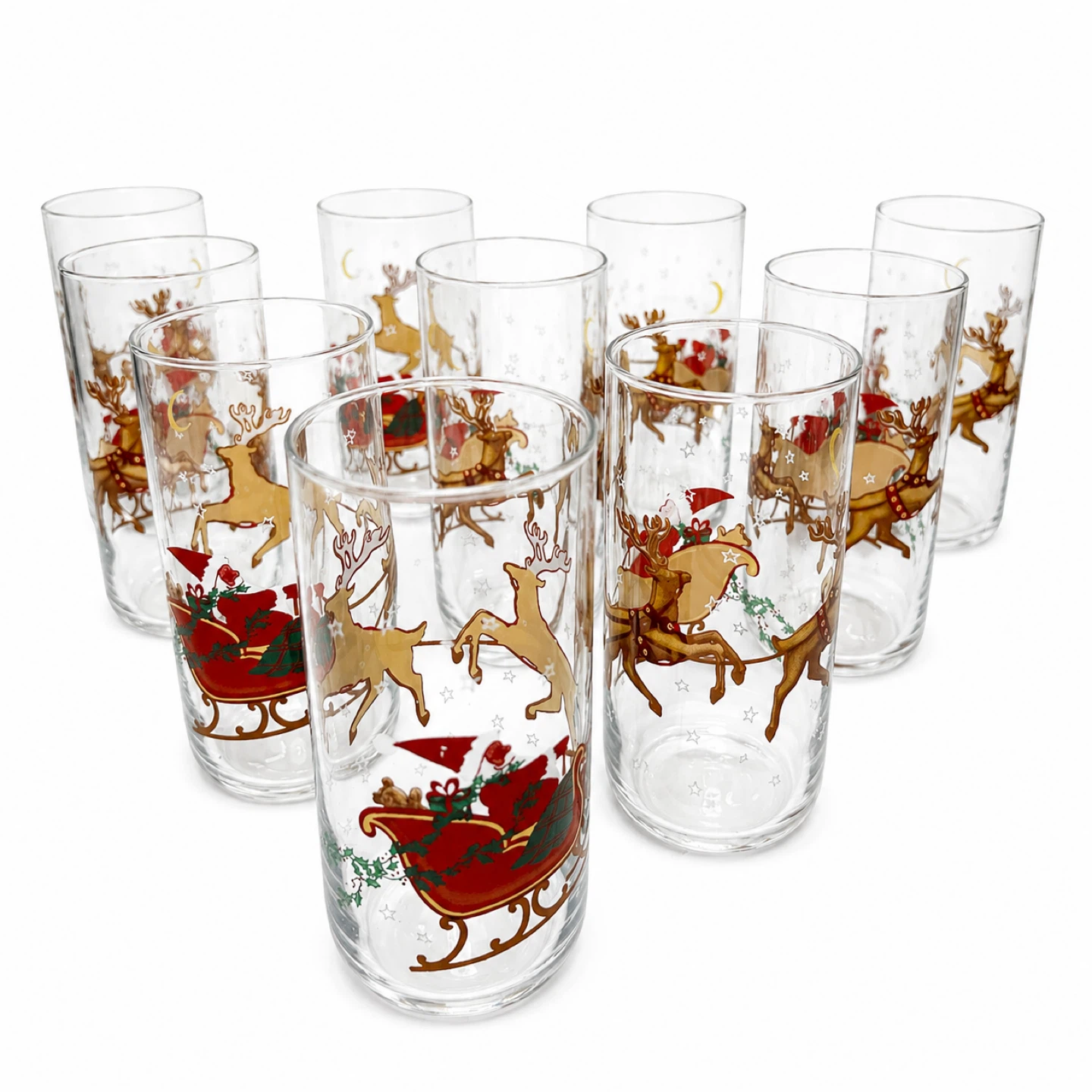 Set of 10 Vintage Libbey Christmas Tumbler Glasses
