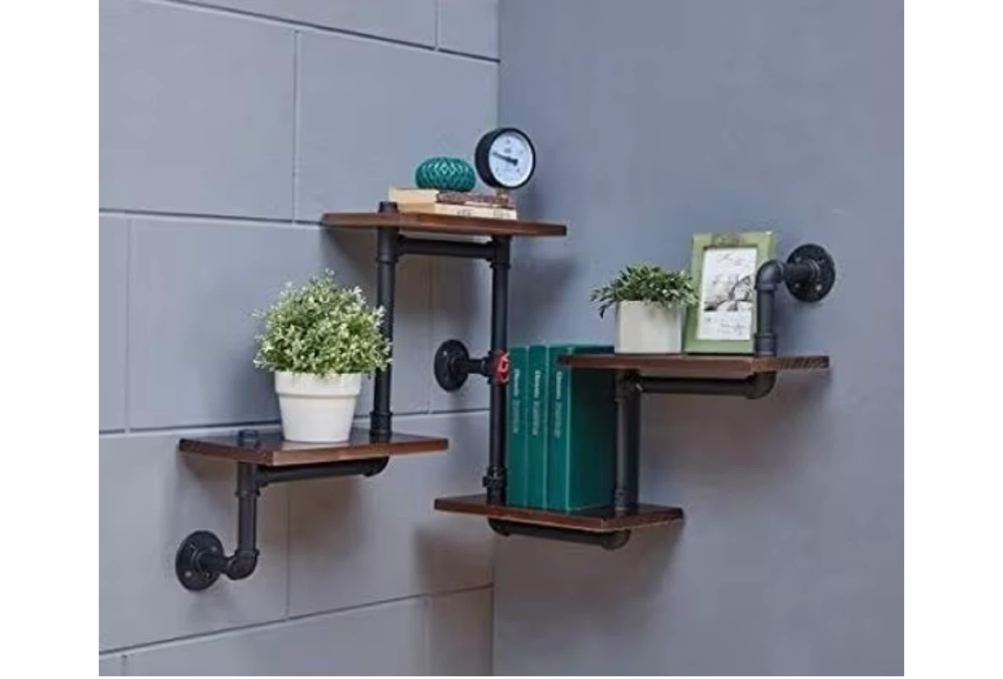 Industrial Pipe Shelf with Clock Accent - photo 2