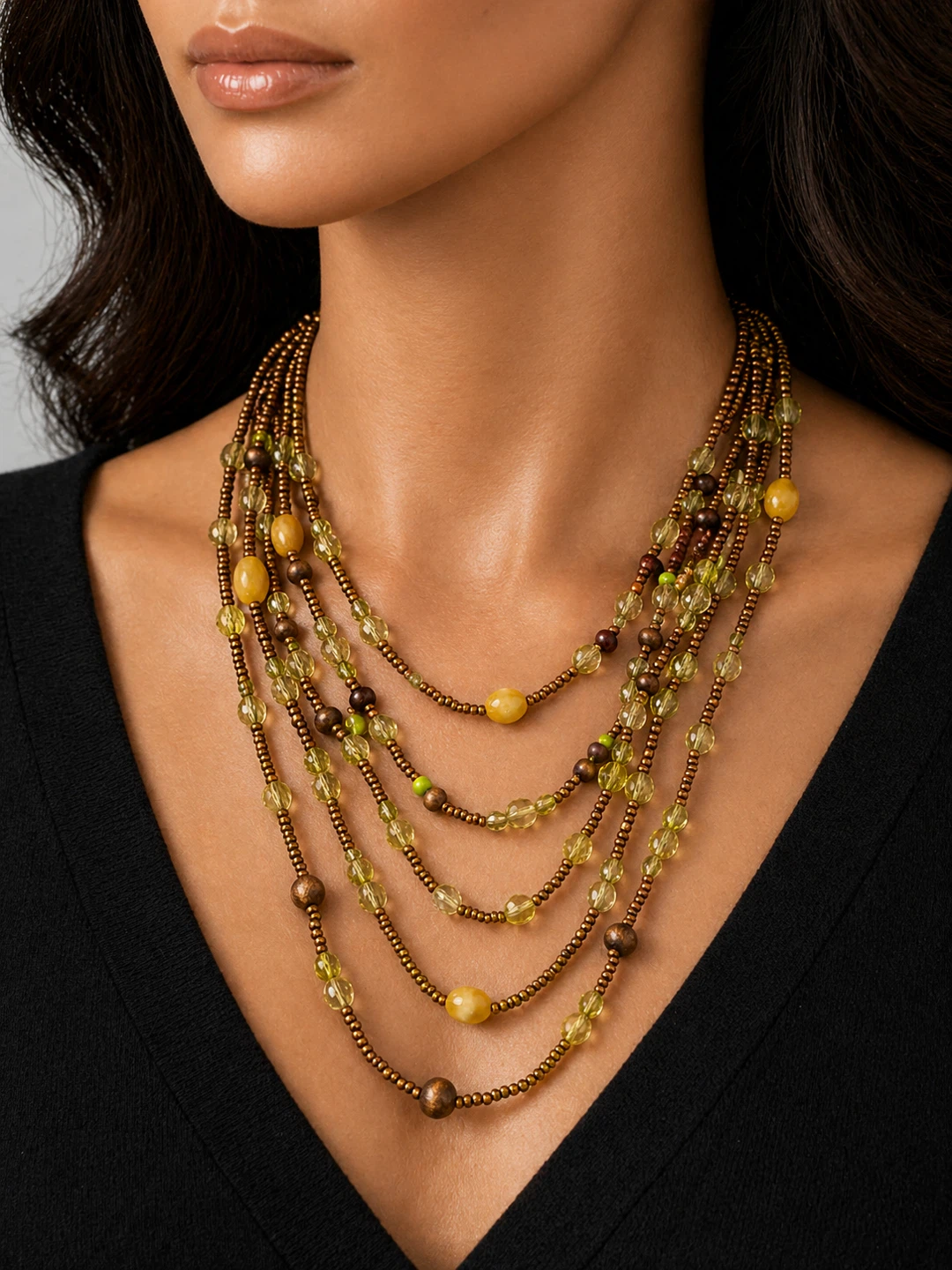 Vintage Multi Strand Layered Beaded Statement Necklace BOHO