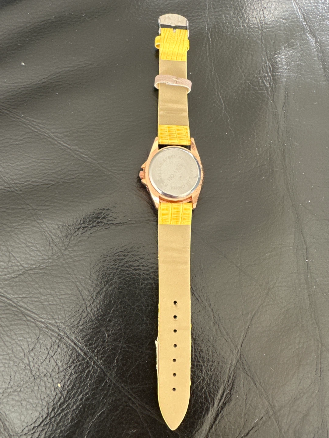 Yellow Faux Croc Strap Watch with Rhinestone Bezel - photo 2