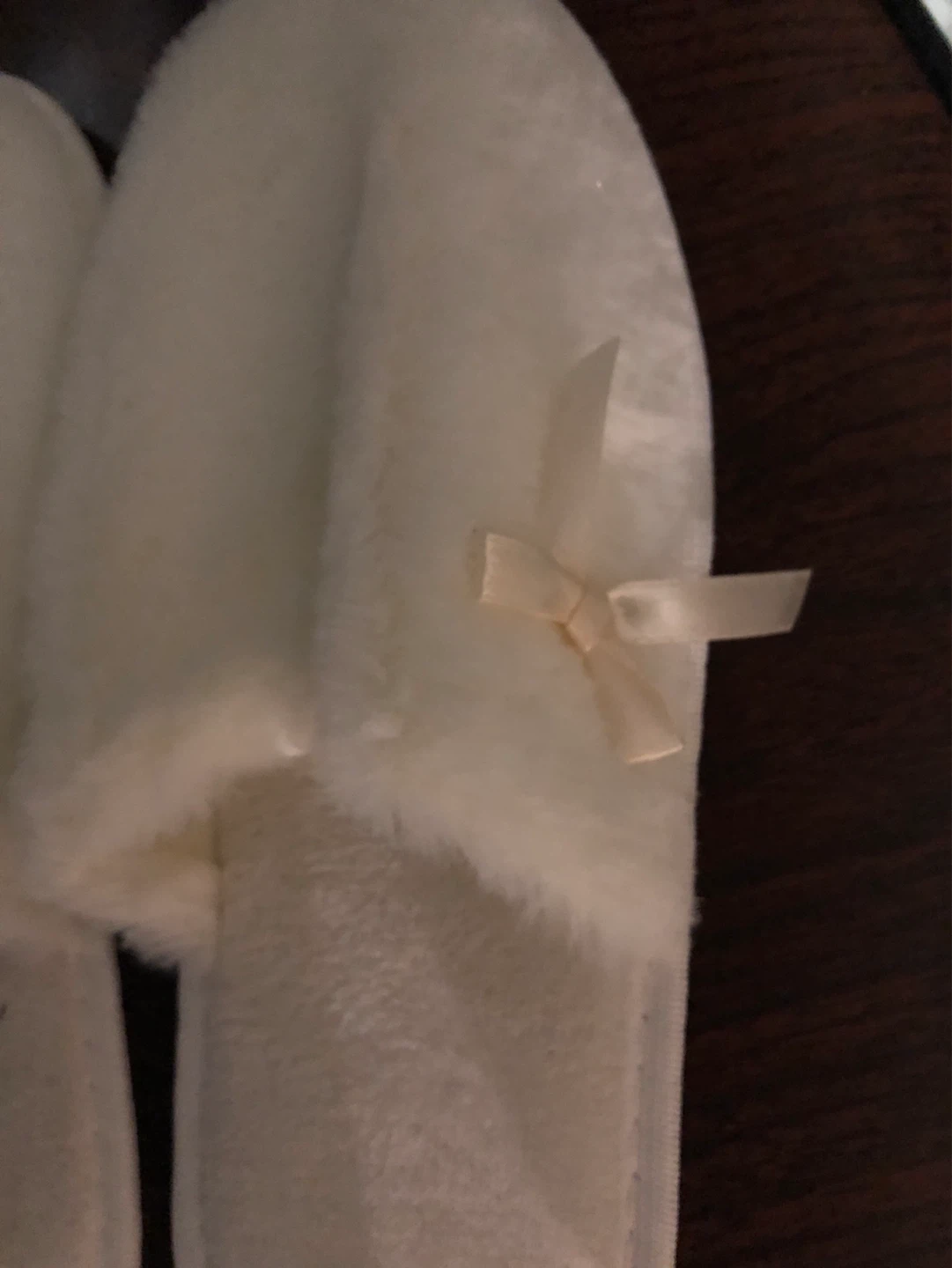 White Fuzzy Slippers with Bow - Size L - photo 2