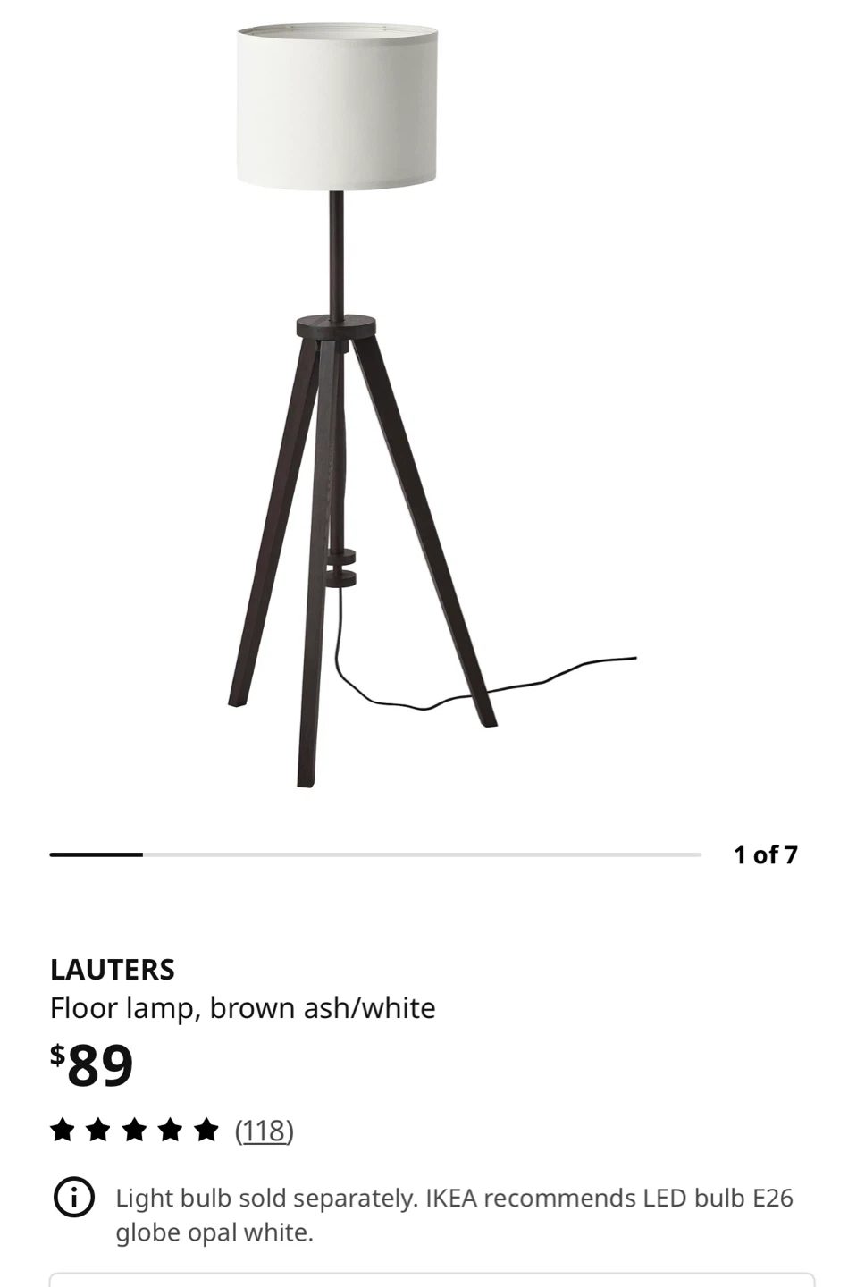 IKEA LAUTERS Floor Lamp - Brown Ash/White - photo 3