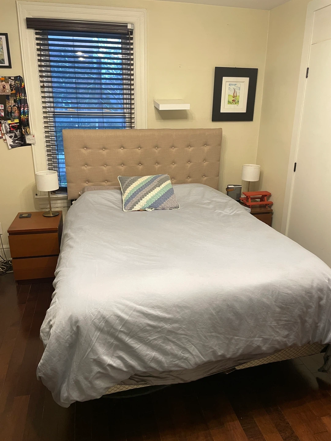 Tufted Upholstered Headboard and Adjustable Metal Bed Frame