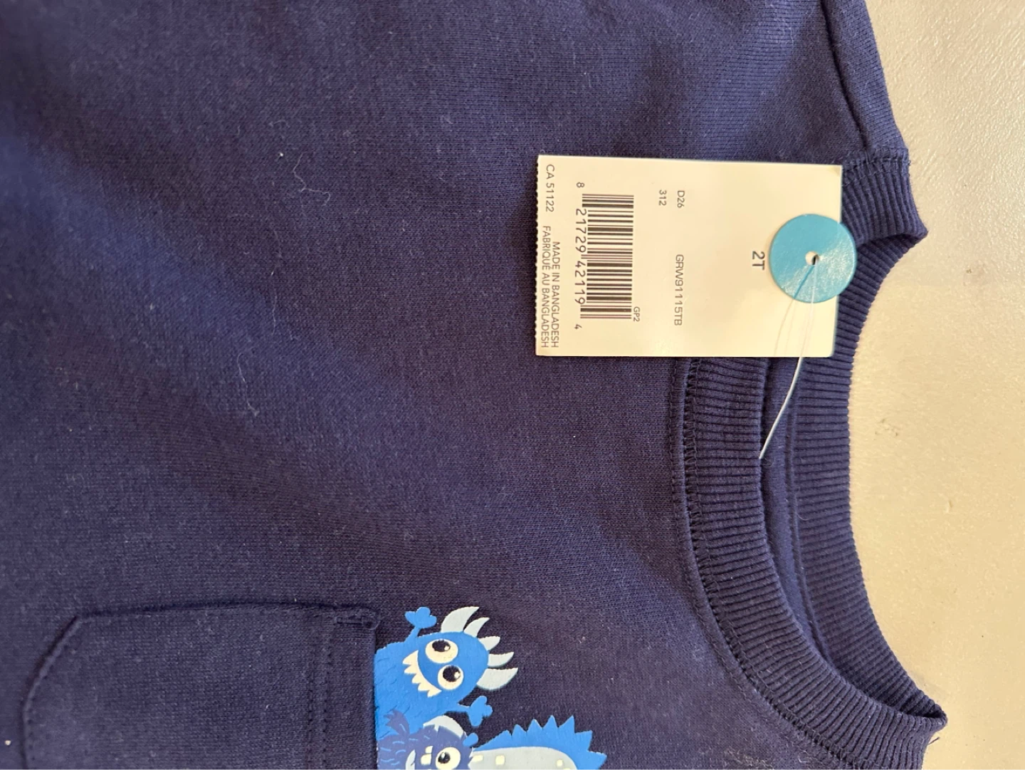 Navy Blue Monster Print Sweatshirt - Size 2T