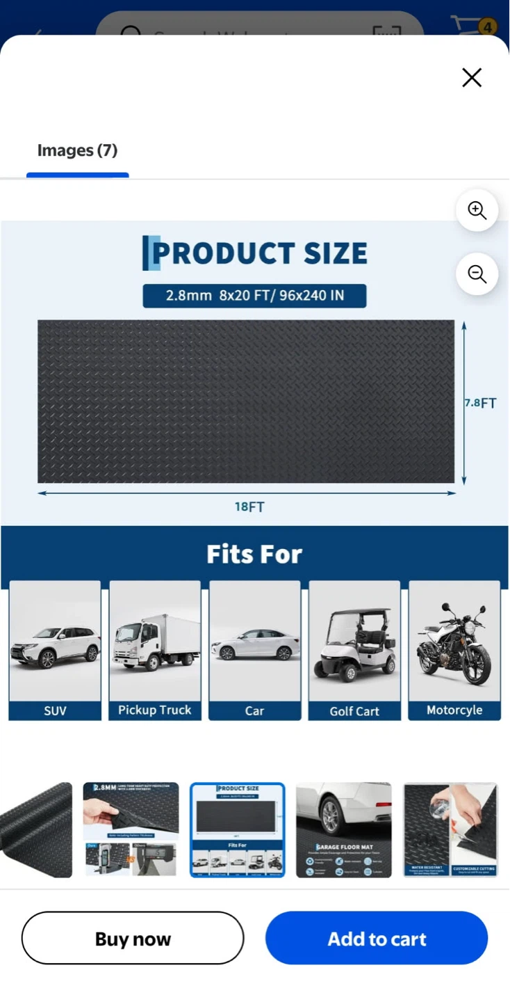 Black Diamond Plate Garage Floor Mat Roll - 8mm x 20 FT