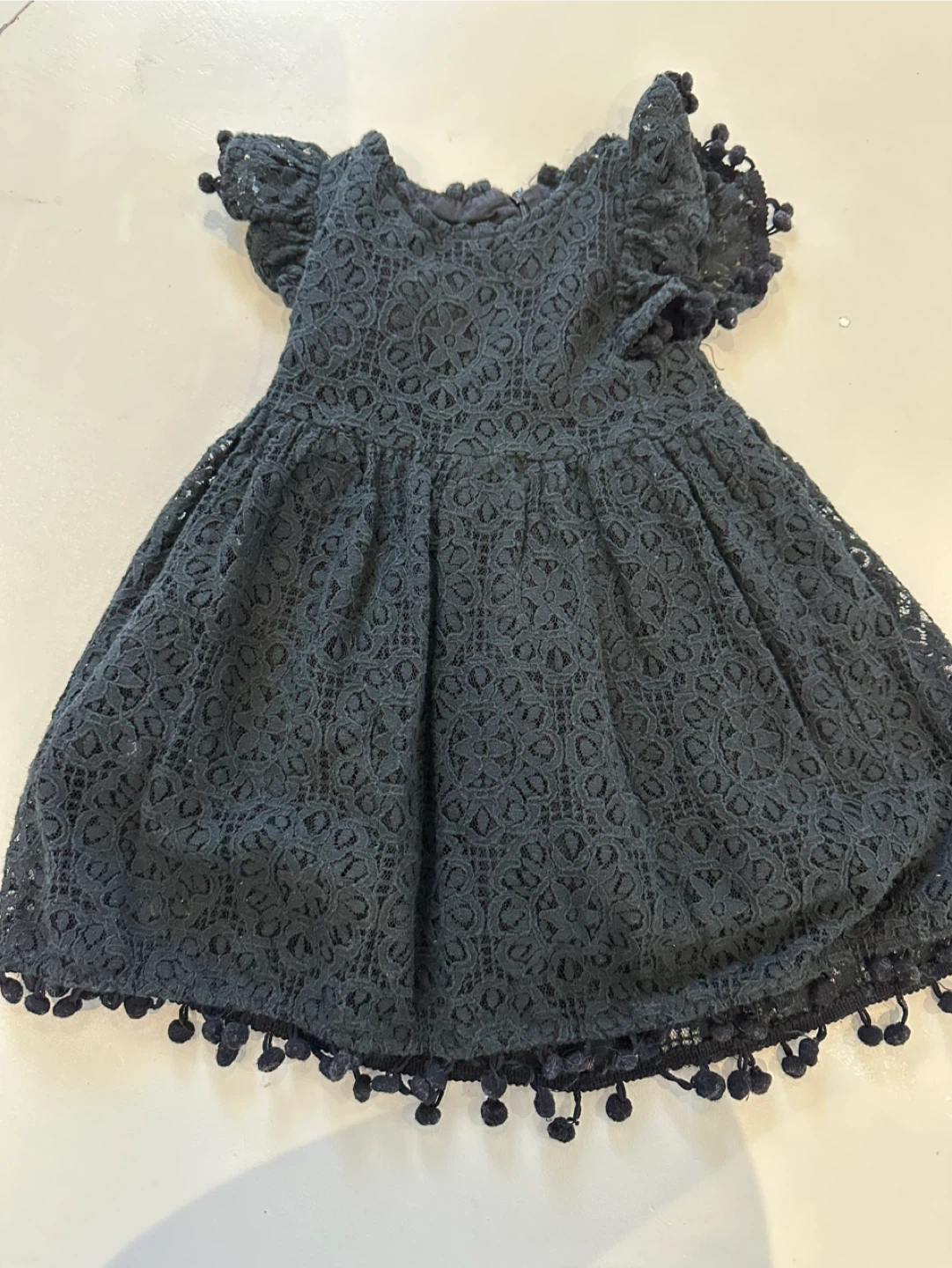 Dark Grey Lace Dress with Pom Poms