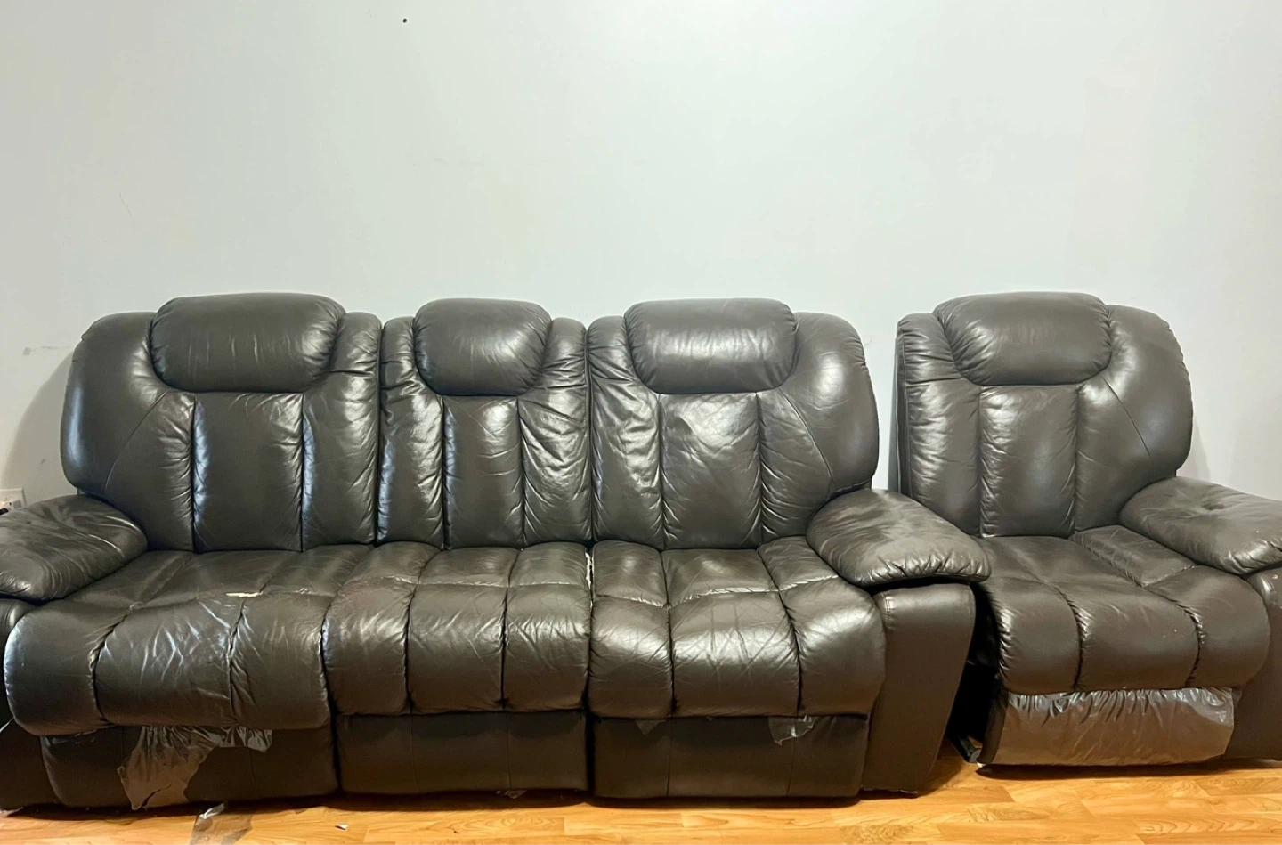 6 Seater Brown Leather Recliner with Cup Holders