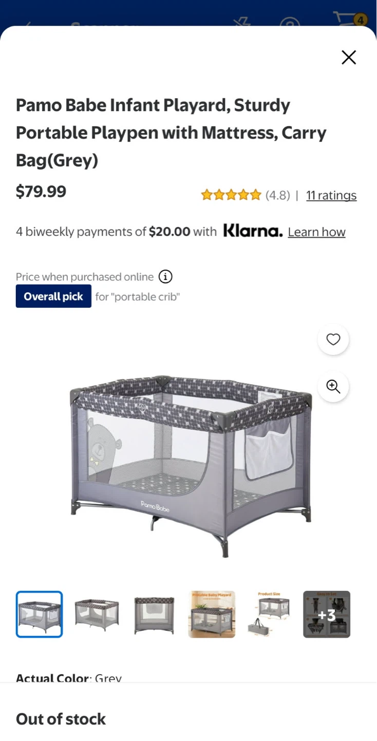 Pamo Babe Infant Playard with Mattress and Carry Bag (Grey)