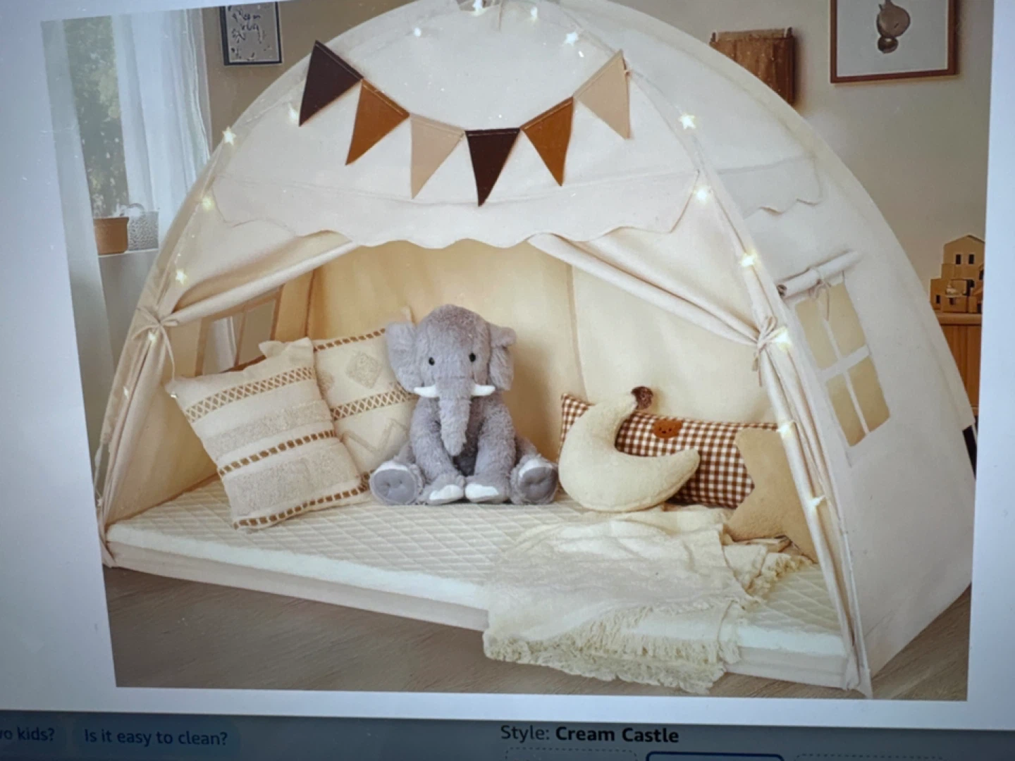 Cream Castle Kids Play Tent with Lights