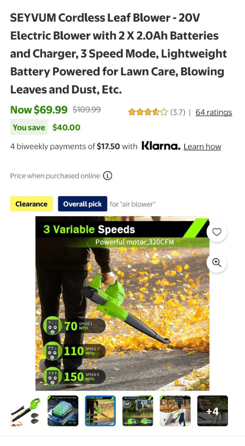 SEYVUM 20V Cordless Leaf Blower LB-8189 - photo 3