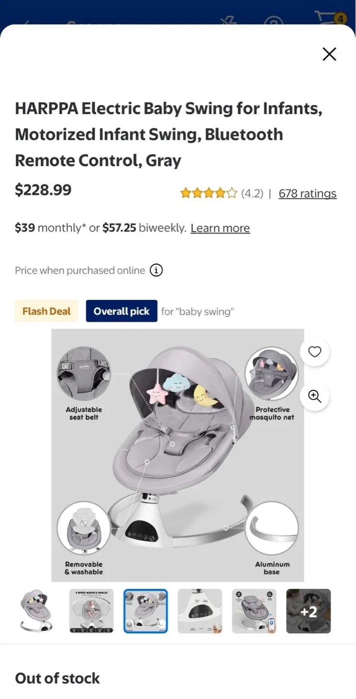 HARPPA Electric Baby Swing - Gray - photo 3