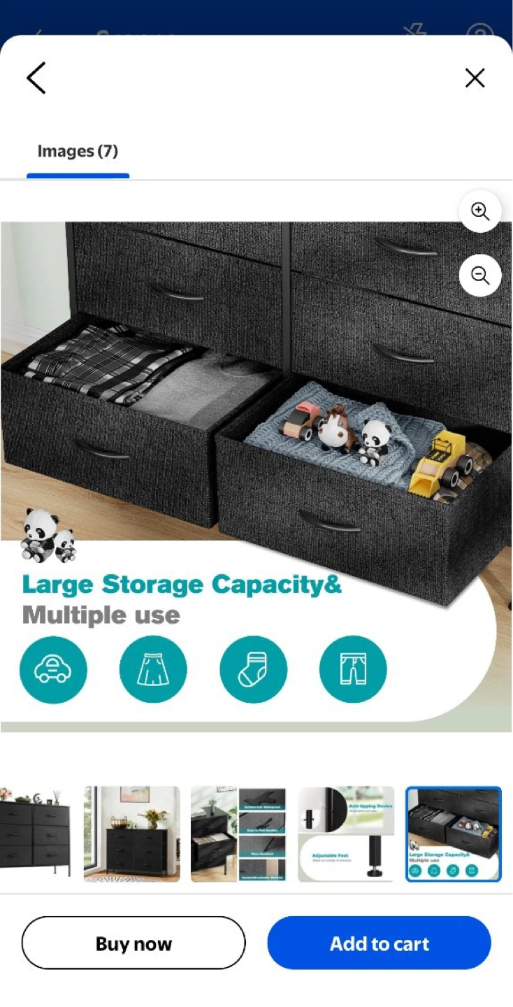 6 Drawers Dresser Fabric Storage Organizer Tower Cabinet Black - photo 4